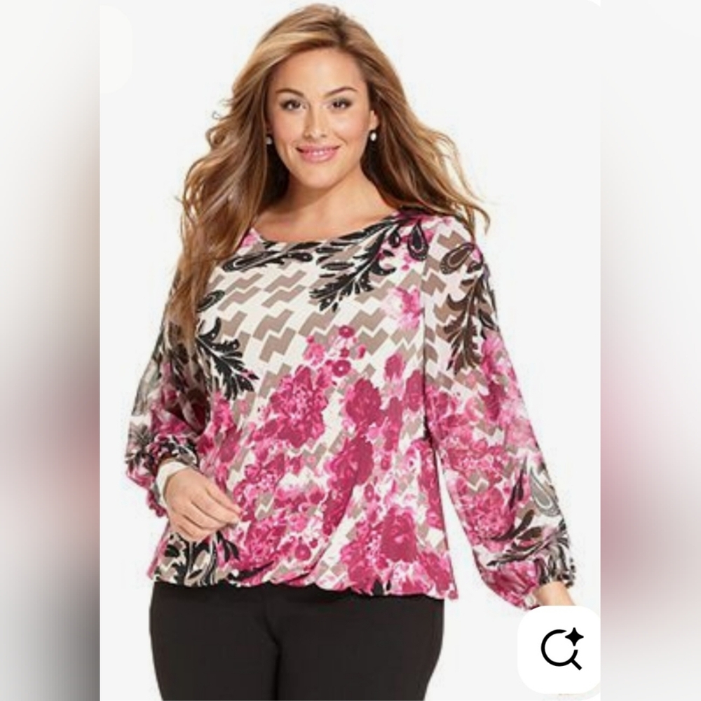 Alfani Pink and Black Floral Blouse
